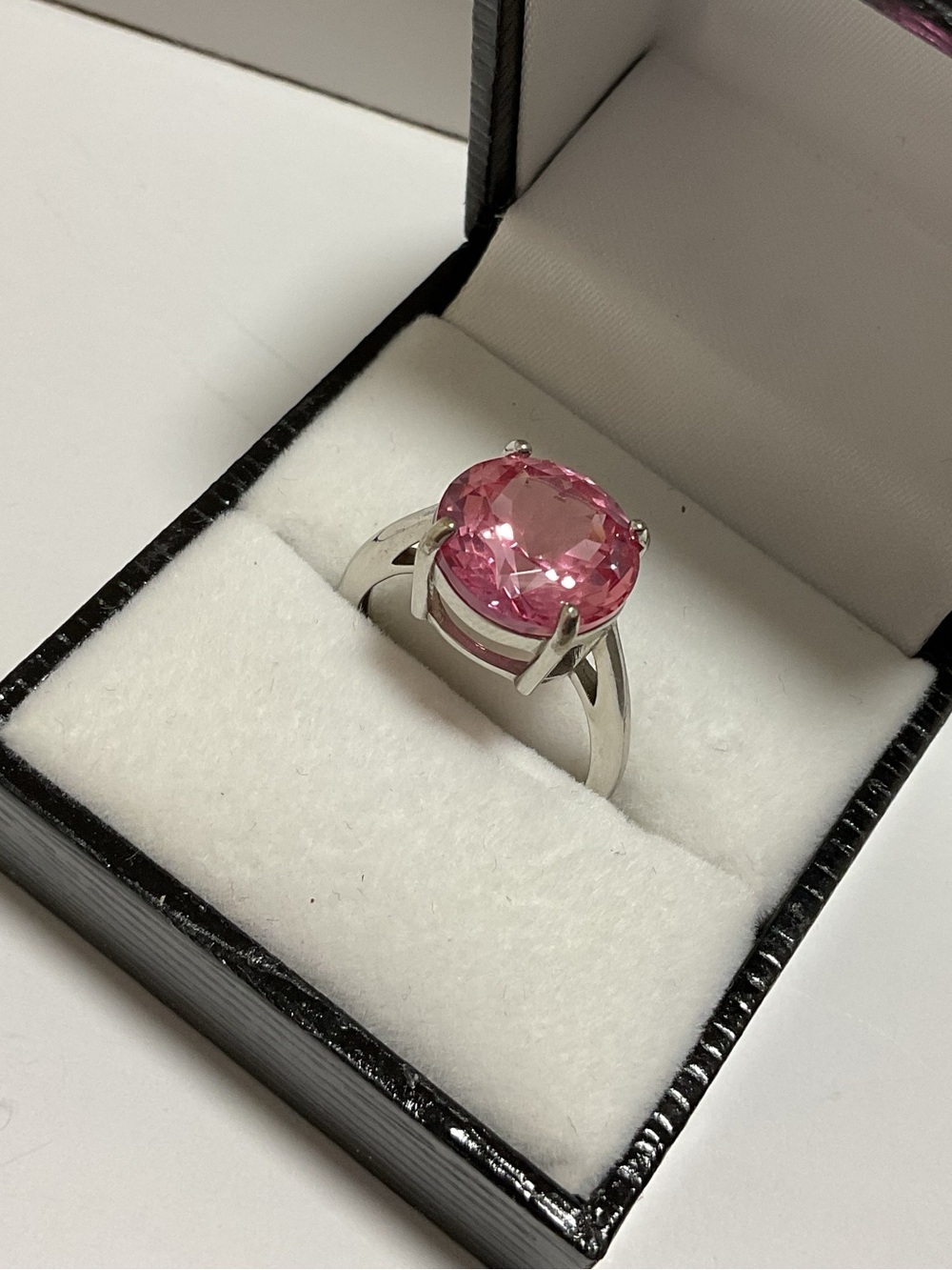 Sterling silver S925 Pink solitaire cut Zirconia Adjustable Ring